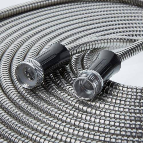 METAL GARDEN HOSE STAINLESS STEEL FLEXIBLE WATERING HOSE PIPE 25FT