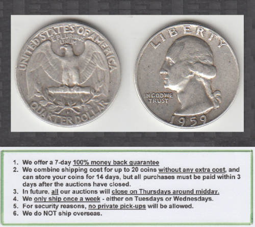 Crazy R1 Start! United States of America, 90% SILVER Quarter Dollar of 1959