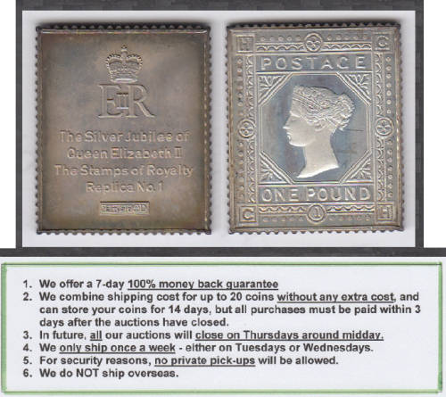 Crazy R1 Start! STERLING SILVER MEDAL, Stamps of Royalty, Queen Victoria 1 Pound (19.9 grams)