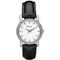 *** DKNY BLACK LEATHER CRYSTALLIZED LADIES WATCH - NY8014 *** BRAND NEW!! ***