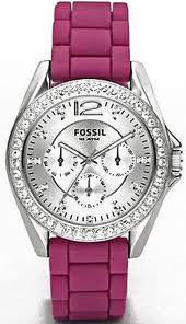 ** FOSSIL RILEY PINK BAND LADIES CRYSTALS WATCH - ES2720 ** BRAND NEW **