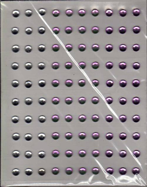 100 Sticky Back Gems - Clear,Pink,Purple