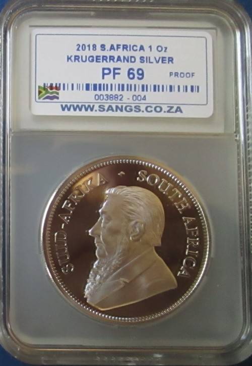 ( LOW START ) ..2018...PROOF.. PF69 . 1oz....999.9% .PURE SILVER KRUGERRAND