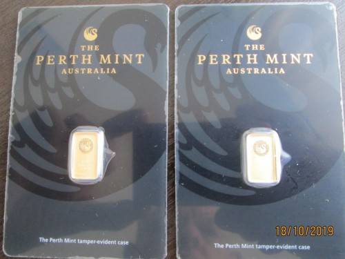 PURE GOLD...SOLID .24CT...SET OF TWO ONE GRAM...PERTH MINT OF AUSTRALIA...BID PER SET
