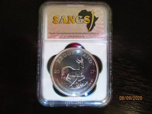 ( LOW START )   2020   GRADE MS67  1oz  999.9%  PURE SOLID SILVER KRUGERRAND