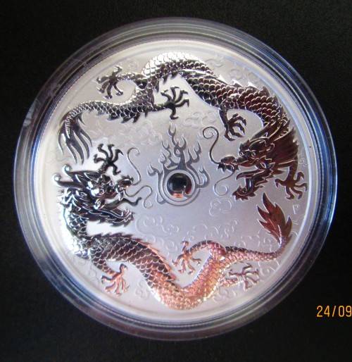 ( LOW START )  2019  RELEASE   ( DOUBLE DRAGON )   MINTMARKED  1oz  PURE SOLID SILVER