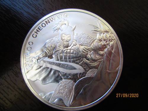 ( LOW START )  2018    ( KORIAN CHIWOO CHEONWANG )  1oz  PURE SOLID SILVER
