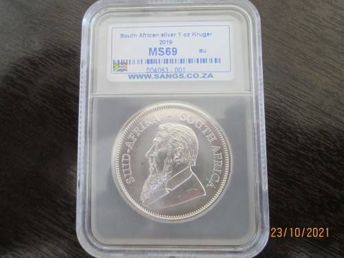 ( LOW START )   2019   "  MS69 "  AUTHENTICATED    1oz  999.9%  SILVER KRUGERRAND