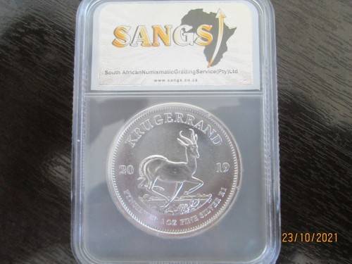 ( LOW START )   2019   "  MS69 "  AUTHENTICATED    1oz  999.9%  SILVER KRUGERRAND