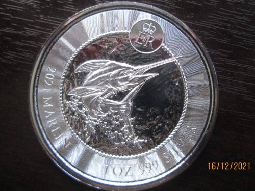 #  PROMO  )    2021     CAYMAN ISLAND MARLIN       1oz...999.9%....PURE SOLID SILVER.....
