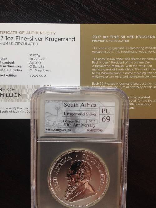 2017  FIRST YEAR    PRIVI MARK (  PREMIUM UNC  )  . PU69  SILVER KRUGERRAND