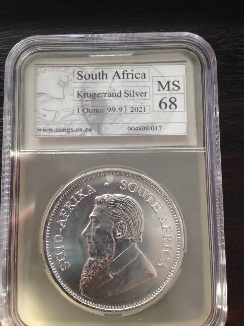 2021  MINTSTATE GRADE  MS68  1oz  999.9%  PURE  SILVER KRUGERRAND