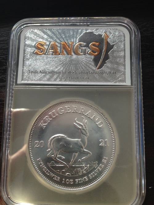 2021  MINTSTATE GRADE  MS68  1oz  999.9%  PURE  SILVER KRUGERRAND