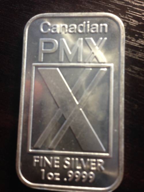 1oz    CANADIAN PMX     999.9%    PURE SOLID SILVER BAR