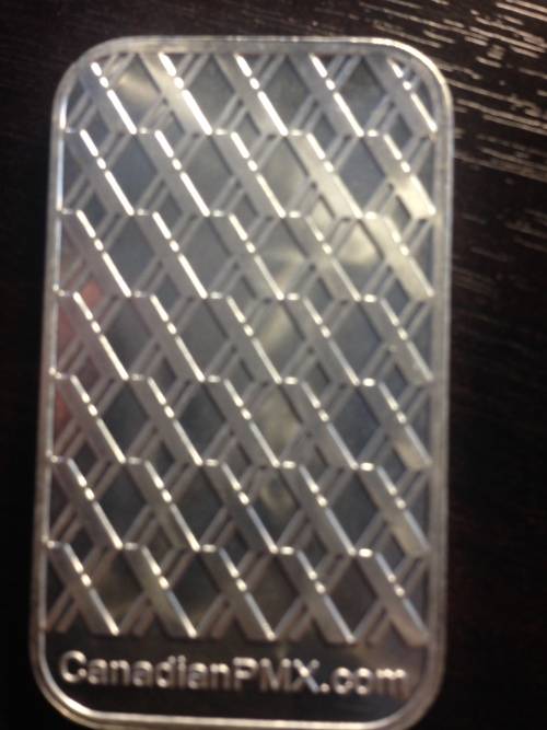 1oz    CANADIAN PMX     999.9%    PURE SOLID SILVER BAR