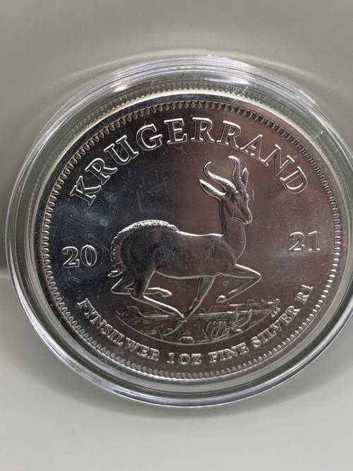 2021   1oz  999.9%  PURE  SOLID SILVER UNC.   KRUGERRAND   CAPSULED