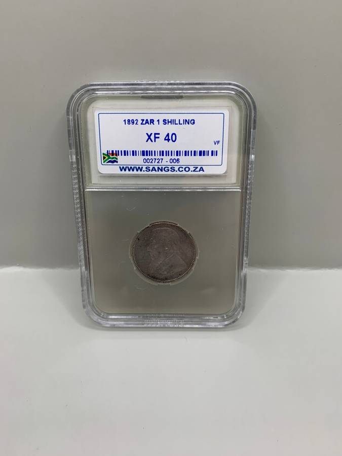(  REDUCING )  RARE   1892   ZAR   SILVER SHILLING   GRADED XF40  EXTRA FINE