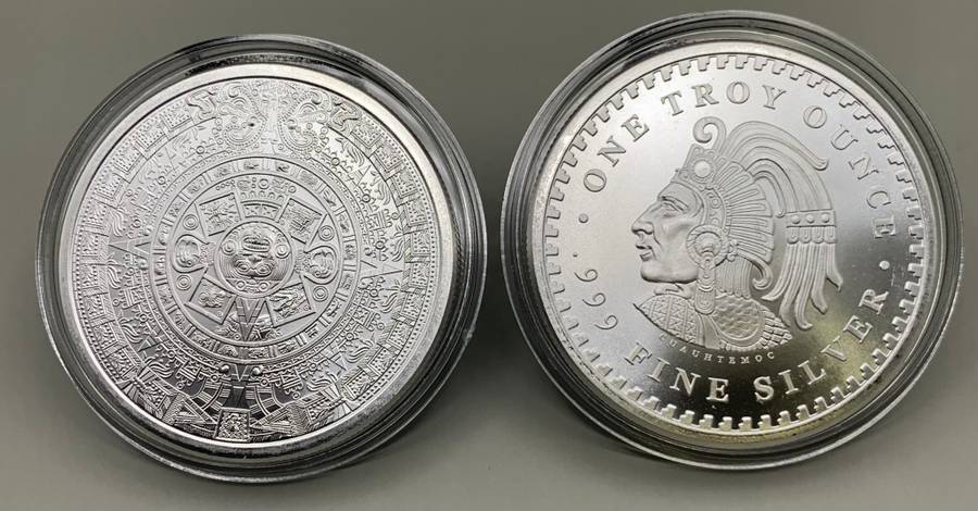 (  INTRICATE  DESIGN  )    AZTEC MEXICAN CALENDAR    1oz  PURE SOLID SILVER ROUND