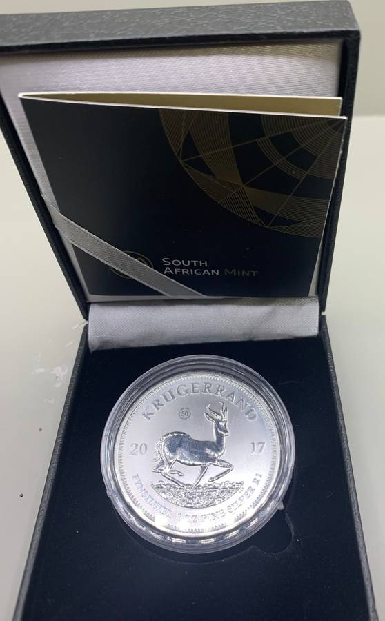 (  2017  PRIVI  )  RSA  50th  ANNIVERSARY  PREMIUM  UNC. SILVER KRUGERRAND    CERT. INCL