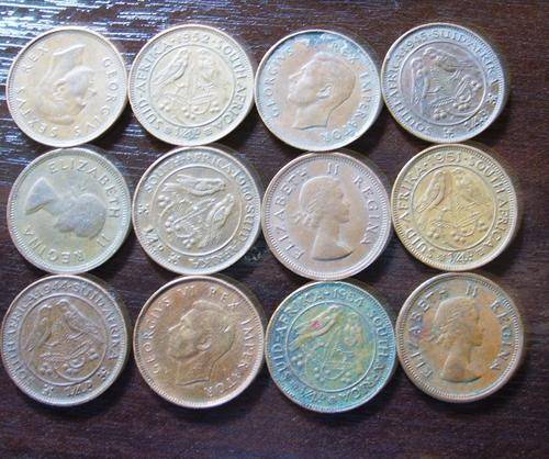 TWELVE..1944 TO 1956.. KING GEORGE / QUEEN ELIZABETH..UNION OF S.A..QUARTER PENNIES..ONE BID FOR ALL