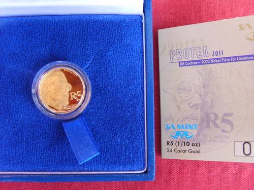 2011... J M COETZEE ( NOBEL ).. 1/10oz 24 CARAT GOLD...@ A CRAZY R1 R1R1 R1 R1 R1 R1 R1