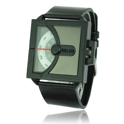 Unique One Index Semi Circle Turnplate Quartz Movement Wrist Watch-Brown