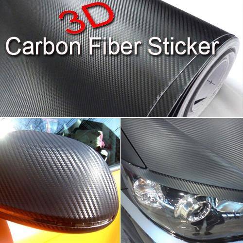 60cm x 152cm Carbon Fiber Vinyl Sheet Film 3D Car Sticker - Black