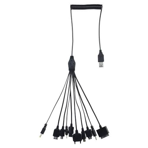 10-in-1 Universal Retractable USB Charging Cable for Cell Phone - Black