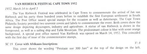 UNION 1952 COVER COMMEMORATING VAN RIEBEECK'S LANDING ON 6 APRIL 1652 (MORE BELOW)