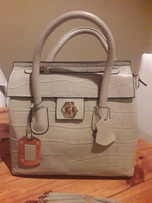 Genuine leather grey handbag