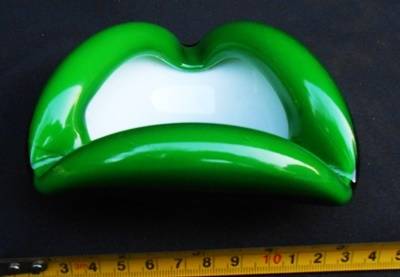 vintage handmade murano cased glass ashtray emerald green and white