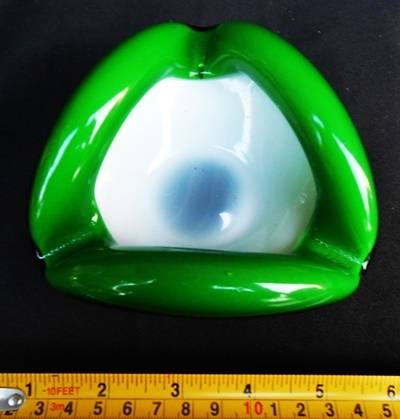 vintage handmade murano cased glass ashtray emerald green and white