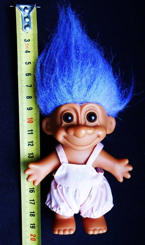 Doll collectable Troll with purple hair in pink romper suit