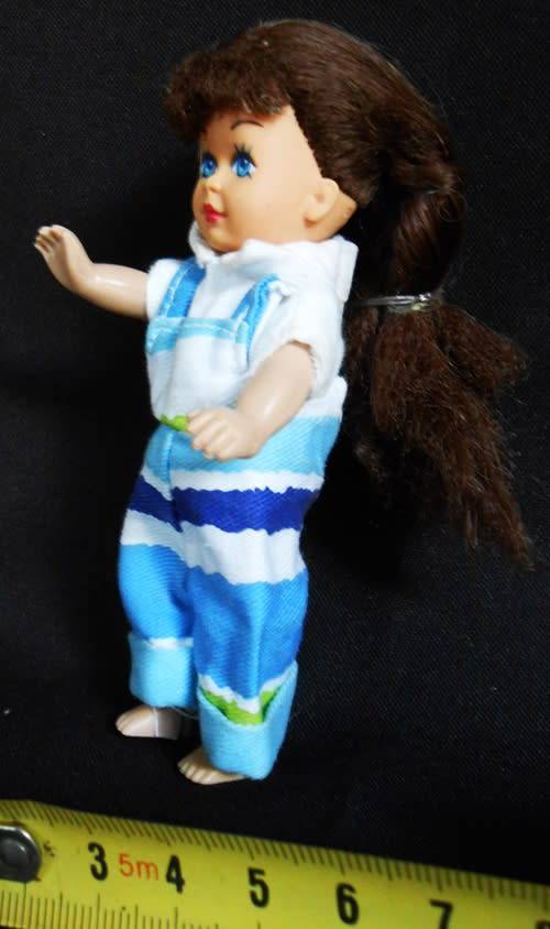 Vintage 1995 KID KORE JODIE DOLL 5" Long Brown Hair & blue Jumpsuit