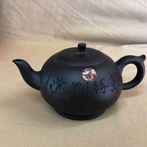 Genuine Yixing Brown Teapot with Six Cups and Saucers