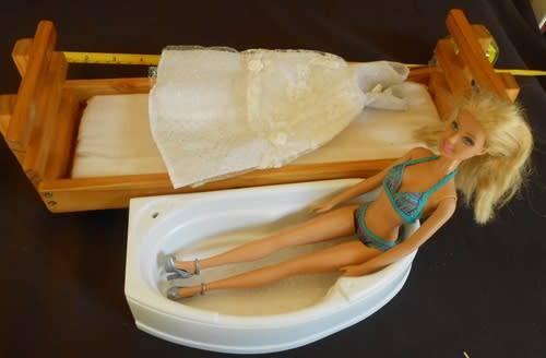 Barbie Doll with wooden bed and Barbie Bath and clothes