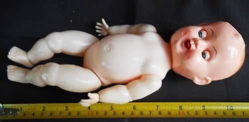 Small Vintage Evergreen Baby Doll - Sleep Eyed Hard Plastic -Moving Limbs original dress from 1950 s