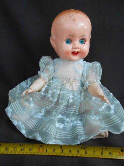 Small Vintage Evergreen Baby Doll - Sleep Eyed Hard Plastic -Moving Limbs original dress from 1950 s