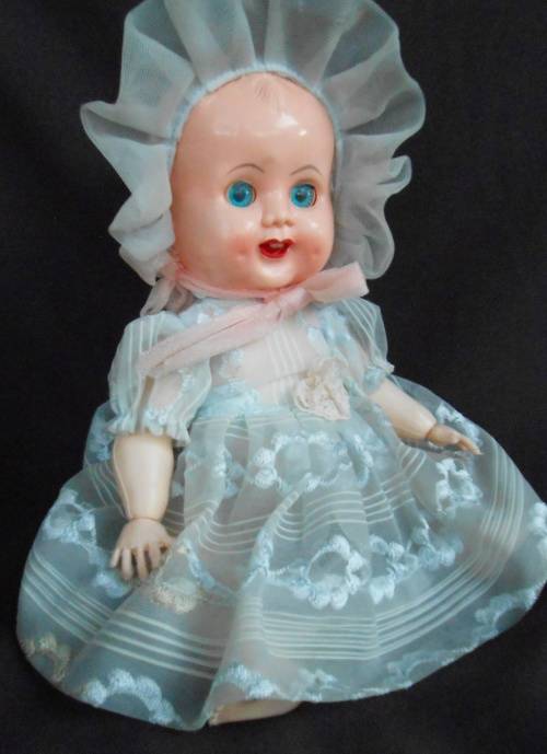 Small Vintage Evergreen Baby Doll - Sleep Eyed Hard Plastic -Moving Limbs original dress from 1950 s