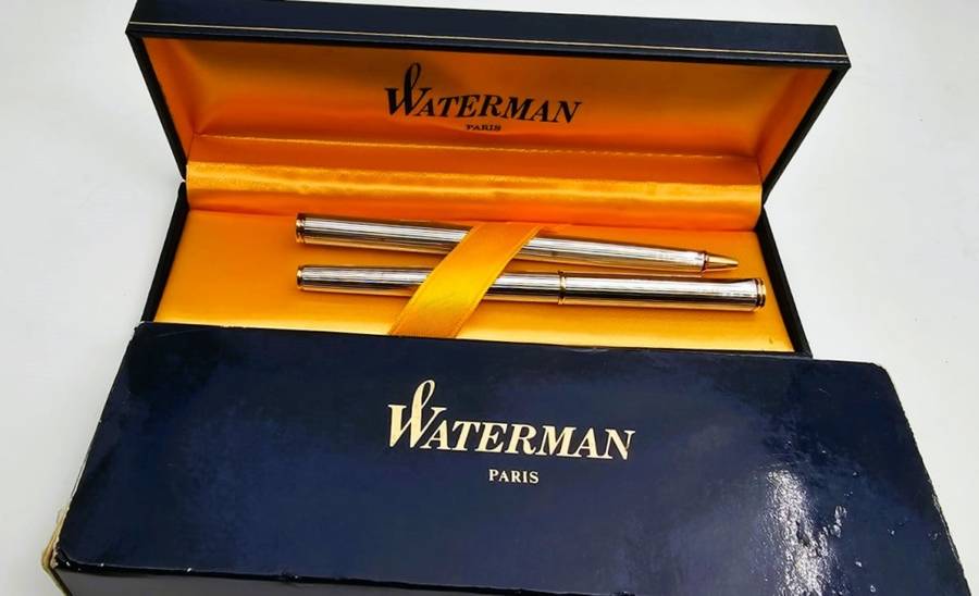 Waterman Silver Fountain Pen and Ballpoint Pen Set. In original box!