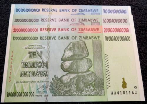 ZIMBABWE 2008 FULL SET TRILLION DOLLAR NOTES 10,20,50,100 UNC!! Look!!