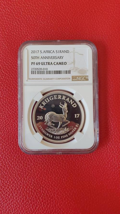 2017 50th Anniversary Silver Krugerrand 1 Ounce Oz. PF69 Ultra Cameo NGC with Mintmark