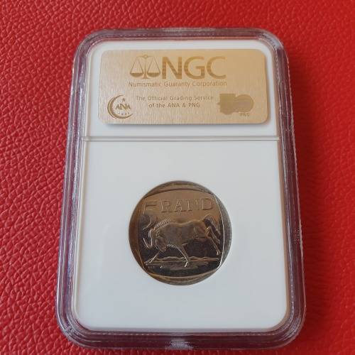 2000 Nelson Mandela South Africa 5R Coin, NGC Graded AU58, Capsule Sealed