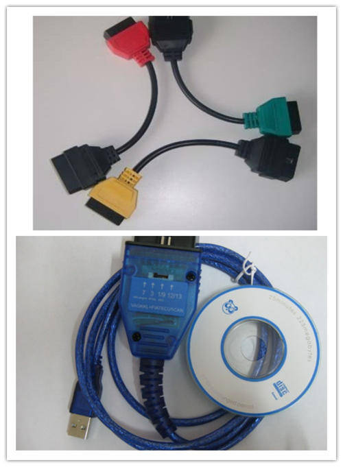 VAG KKL 409 + FIAT EcuScan 2 in 1 OBD2 Diagnostic Set, Includes 3 Coloured Adapters, R750