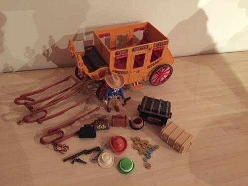 PLAYMOBIL 3803 Retired Western St Louis, Reno Denver Stage Coach with Cowboy figure parts lot