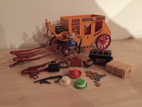 PLAYMOBIL 3803 Retired Western St Louis, Reno Denver Stage Coach with Cowboy figure parts lot
