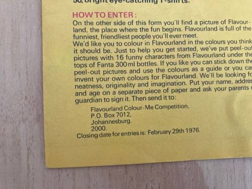 FLAVOUR LAND colour me in FANTA Brochure and bottle liner set 1976 SOUTH AFRICA