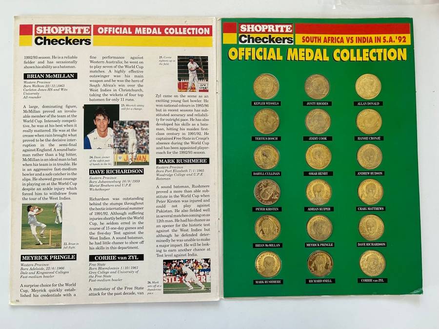 1993 South Africa vs India CRICKET Official Medal Collectors album