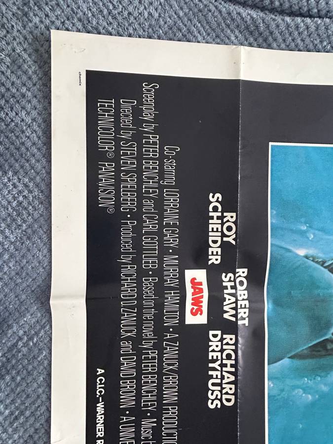 Steven Spielberg JAWS 100% Original Vintage 1975 1st print Movie Poster - USA print