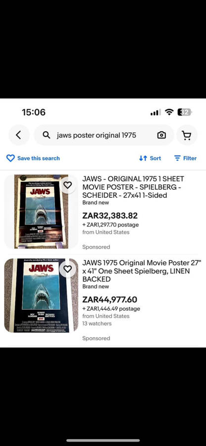 Steven Spielberg JAWS 100% Original Vintage 1975 1st print Movie Poster - USA print